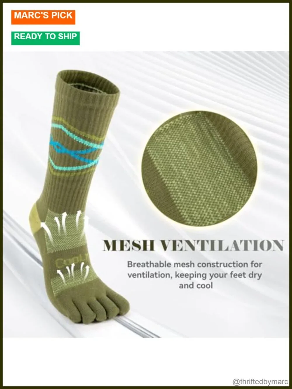 Coolmax Toe Socks Crew Running Socks Moisture Wicking 3 Pairs